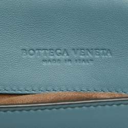 Pre Owned Bottega Veneta Stone Blue Intrecciato Leather Luna Shoulder Bag