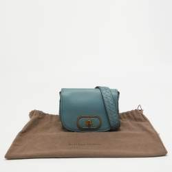 Pre Owned Bottega Veneta Stone Blue Intrecciato Leather Luna Shoulder Bag