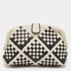 Bottega Veneta Off White/Black Intrecciato Leather Lauren 1980 Clutch