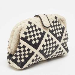 Bottega Veneta Off White/Black Intrecciato Leather Lauren 1980 Clutch