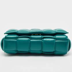 Bottega Veneta Teal Green Leather Padded Chain Cassette Top Handle Bag