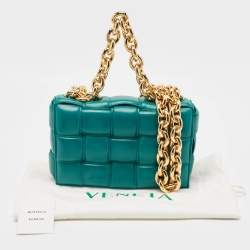 Bottega Veneta Teal Green Leather Padded Chain Cassette Top Handle Bag