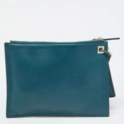 Bottega Veneta Teal Green Leather Double Pouch Clutch