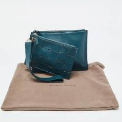 Bottega Veneta Teal Green Leather Double Pouch Clutch