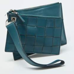 Bottega Veneta Teal Green Leather Double Pouch Clutch