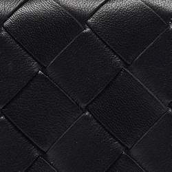 Pre Owned Bottega Veneta Black Intrecciato Leather Trio Card Case On Chain 