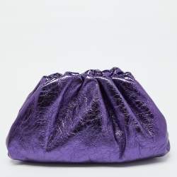 Bottega Veneta Metallic Purple Crinkled Leather Classic Pouch Clutch