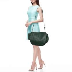 Bottega Veneta Green Intrecciato Leather Flap Messenger Bag
