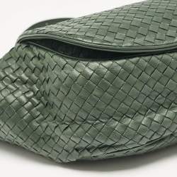 Bottega Veneta Green Intrecciato Leather Flap Messenger Bag