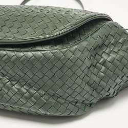 Bottega Veneta Green Intrecciato Leather Flap Messenger Bag