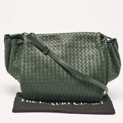 Bottega Veneta Green Intrecciato Leather Flap Messenger Bag