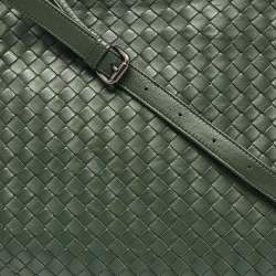 Bottega Veneta Green Intrecciato Leather Flap Messenger Bag