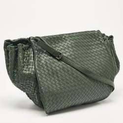 Bottega Veneta Green Intrecciato Leather Flap Messenger Bag