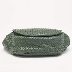 Bottega Veneta Green Intrecciato Leather Flap Messenger Bag