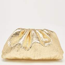 Pre Owned Bottega Veneta Gold Leather Teen The Pouch