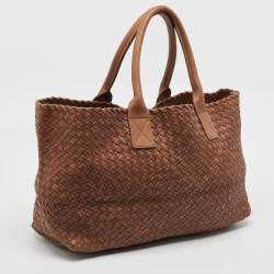 Pre Owned Bottega Veneta Brown Intrecciato Leather Cabat Shopper Tote