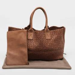 Pre Owned Bottega Veneta Brown Intrecciato Leather Cabat Shopper Tote