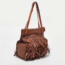 Bottega Veneta Brown/Orange Leather Intrecciato Fringe Palio Tote