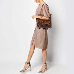 Bottega Veneta Brown/Orange Leather Intrecciato Fringe Palio Tote