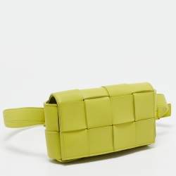 Bottega Veneta Neon Green Leather Intrecciato Cassette Belt Bag