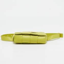 Bottega Veneta Neon Green Leather Intrecciato Cassette Belt Bag