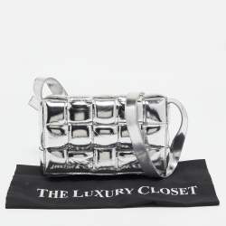 Bottega Veneta Silver Leather Intrecciato Cassette Padded Shoulder Bag