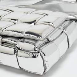 Bottega Veneta Silver Leather Intrecciato Cassette Padded Shoulder Bag