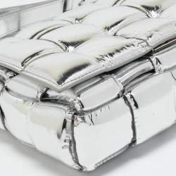Bottega Veneta Silver Leather Intrecciato Cassette Padded Shoulder Bag