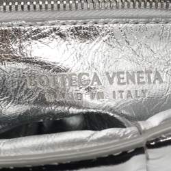 Bottega Veneta Silver Leather Intrecciato Cassette Padded Shoulder Bag