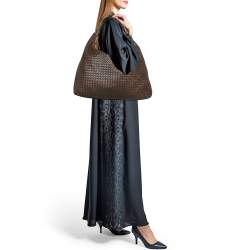 Pre Owned Bottega Veneta Dark Brown Intrecciato Leather Maxi Veneta Hobo