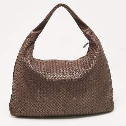 Pre Owned Bottega Veneta Dark Brown Intrecciato Leather Maxi Veneta Hobo