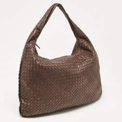 Pre Owned Bottega Veneta Dark Brown Intrecciato Leather Maxi Veneta Hobo