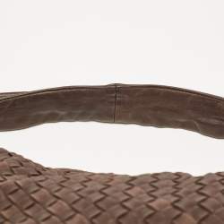 Pre Owned Bottega Veneta Dark Brown Intrecciato Leather Maxi Veneta Hobo