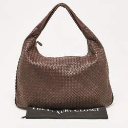 Pre Owned Bottega Veneta Dark Brown Intrecciato Leather Maxi Veneta Hobo