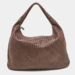 Pre Owned Bottega Veneta Dark Brown Intrecciato Leather Maxi Veneta Hobo