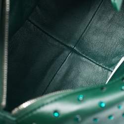 Pre Owned Bottega Veneta Dark Green Leather Crystals Embellished Double Knot Bag