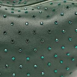 Pre Owned Bottega Veneta Dark Green Leather Crystals Embellished Double Knot Bag