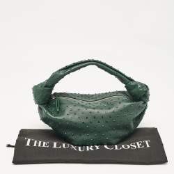 Pre Owned Bottega Veneta Dark Green Leather Crystals Embellished Double Knot Bag