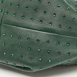 Pre Owned Bottega Veneta Dark Green Leather Crystals Embellished Double Knot Bag