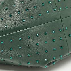 Pre Owned Bottega Veneta Dark Green Leather Crystals Embellished Double Knot Bag