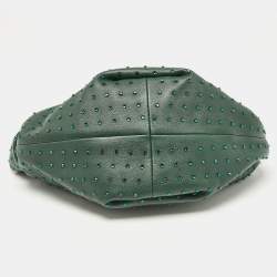 Pre Owned Bottega Veneta Dark Green Leather Crystals Embellished Double Knot Bag