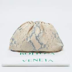 Pre Owned Bottega  Veneta Beige/Blue Python Embossed Leather Teen The Pouch Clutch
