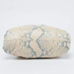 Pre Owned Bottega  Veneta Beige/Blue Python Embossed Leather Teen The Pouch Clutch