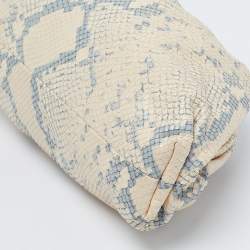 Pre Owned Bottega  Veneta Beige/Blue Python Embossed Leather Teen The Pouch Clutch