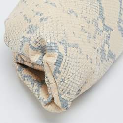 Pre Owned Bottega  Veneta Beige/Blue Python Embossed Leather Teen The Pouch Clutch
