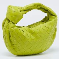 Pre Owned Bottega Veneta Lime Green Intrecciato Leather Mini Jodie Hobo
