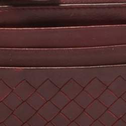 Bottega Veneta Burgundy Intrecciato Leather Zip Card Holder 