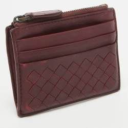 Bottega Veneta Burgundy Intrecciato Leather Zip Card Holder 