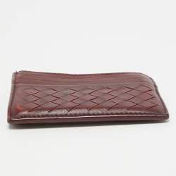 Bottega Veneta Burgundy Intrecciato Leather Zip Card Holder 