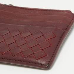 Bottega Veneta Burgundy Intrecciato Leather Zip Card Holder 